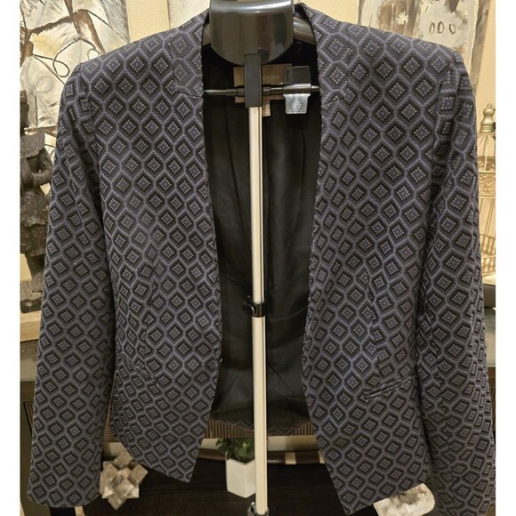 Banana Republic Collarless Blazer Dark Grey Pattern Size 8‎ - Picture 2 of 6